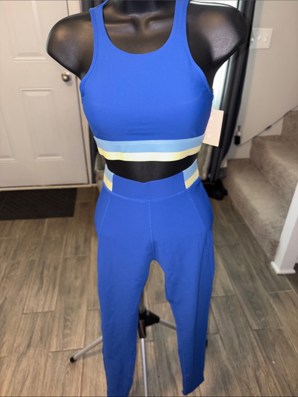 Wilo the Label Blue High-Waist Active Jumpsuit with Contrast Bands set XS